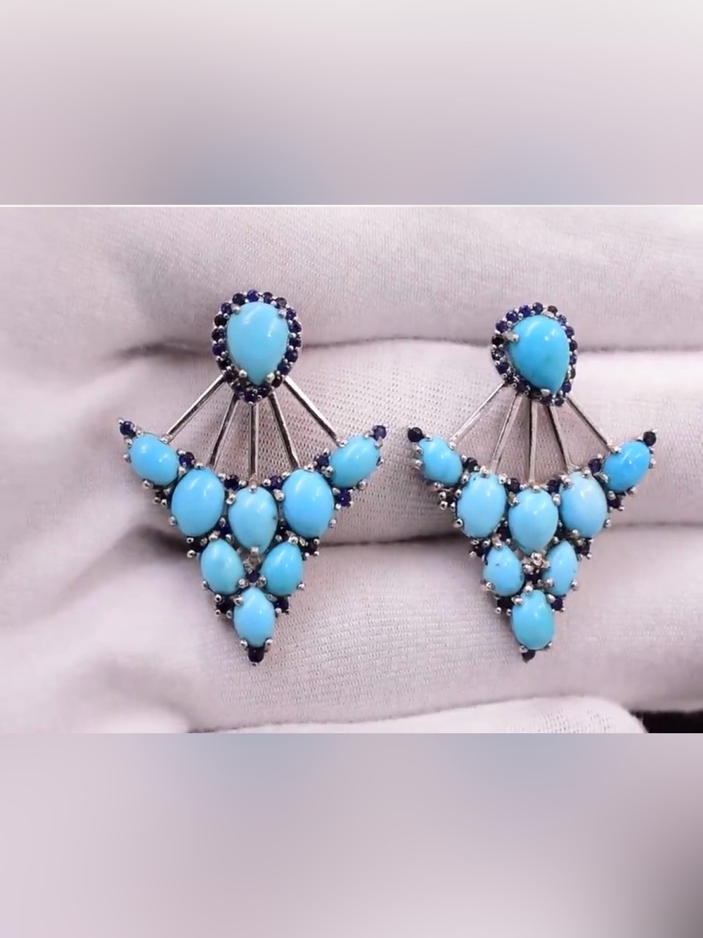Handmade 925 silver ear jacket earrings with turquoise and sapphire.